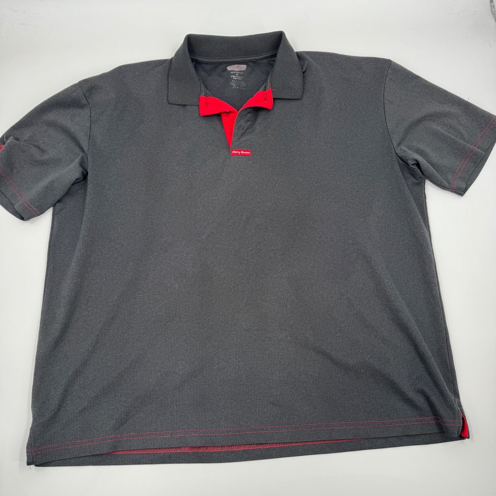 Dairy‎ Queen Mens XL Polo Shirt Charcoal Gray Red Contrast Stitch Uniform